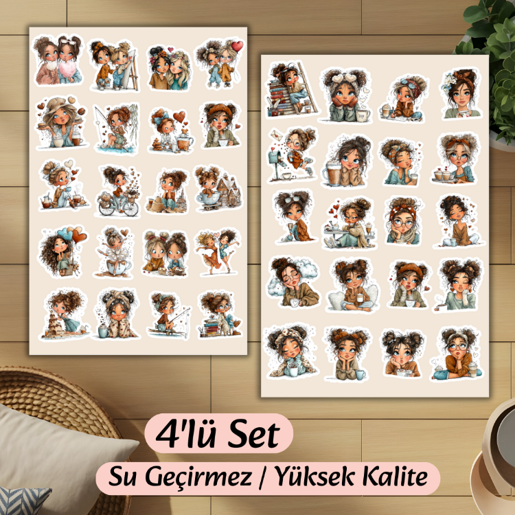 4'lü Cute Girl Sticker D00012