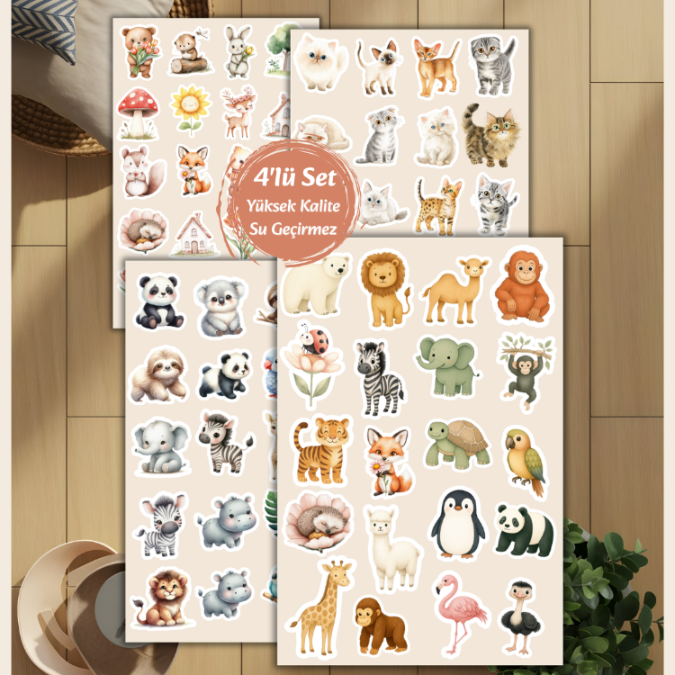 4'lü Tatlı Hayvan Sticker Set D00025
