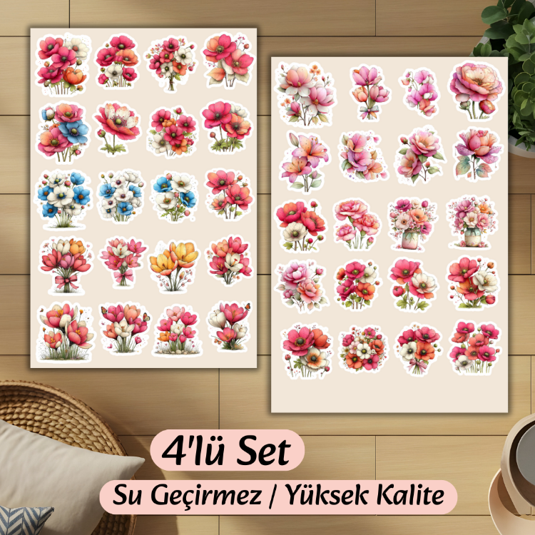 4'lü Çiçek Sticker D00013