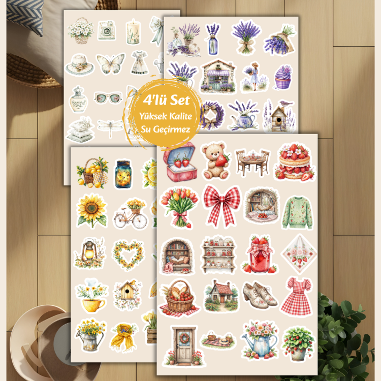 4'lü Tatlı Bahar Konsept Temalı Sticker Set D00040