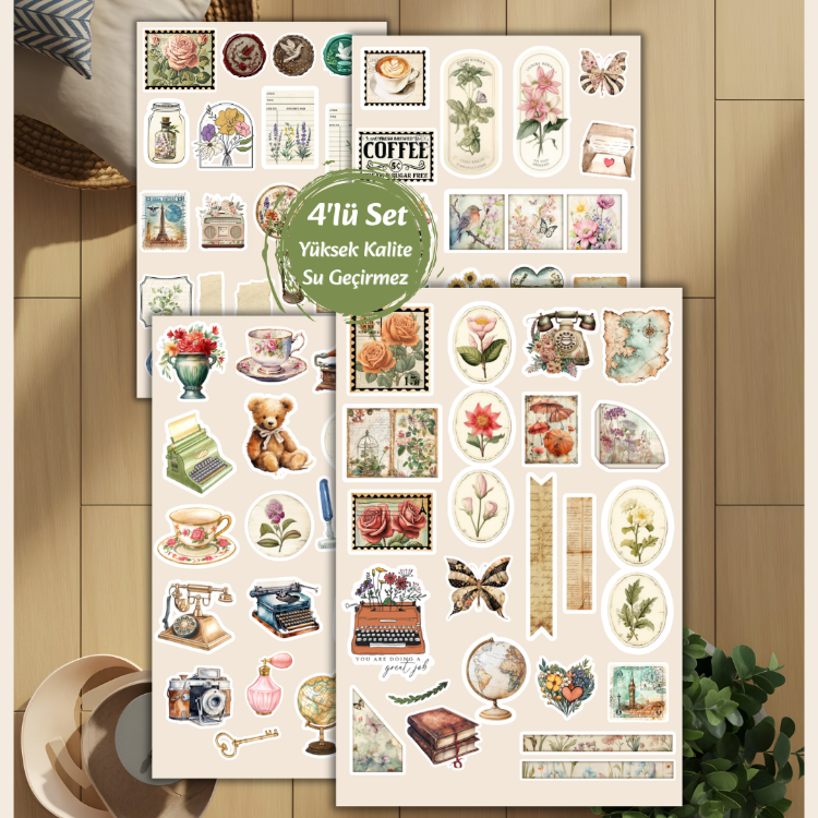 4'lü Vintage Sticker Set D00026