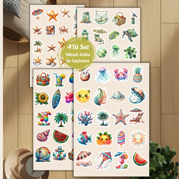 4'lü Yaz Mevsimi Deniz Altı Temalı Sticker Set D00038