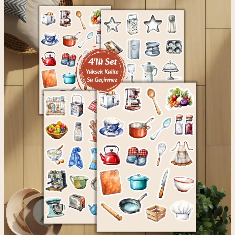4'lü Mutfak Temalı Sticker Set D00042