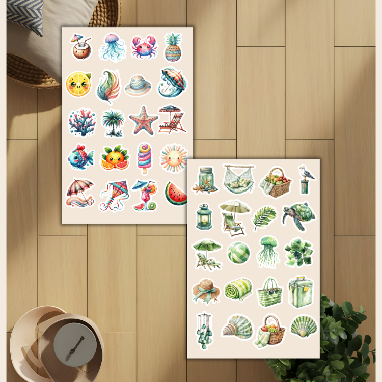 4'lü Yaz Mevsimi Deniz Altı Temalı Sticker Set D00038
