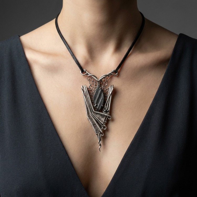 Midnight Bat - Black Tourmaline Pendant