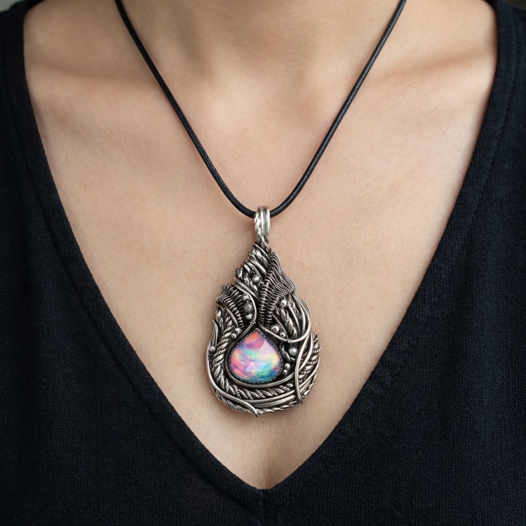 Interwoven Essence - Aurora Opal Pendant