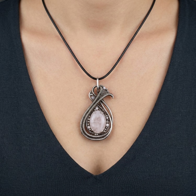 Lunar Drop - Rose Quartz Pendant