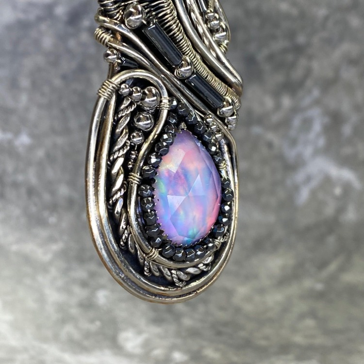 Rosefire Feather - Aurora Opal Pendant
