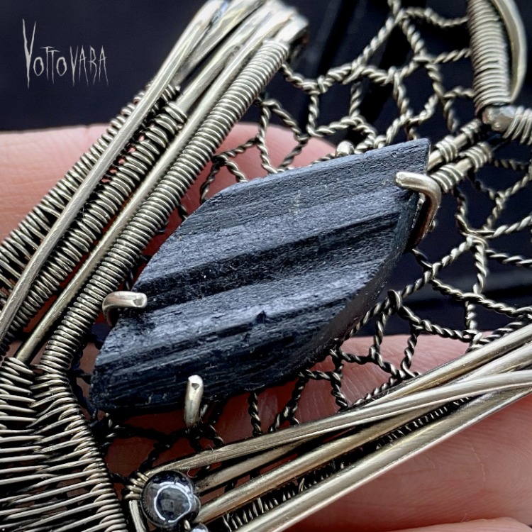 Midnight Bat - Black Tourmaline Pendant