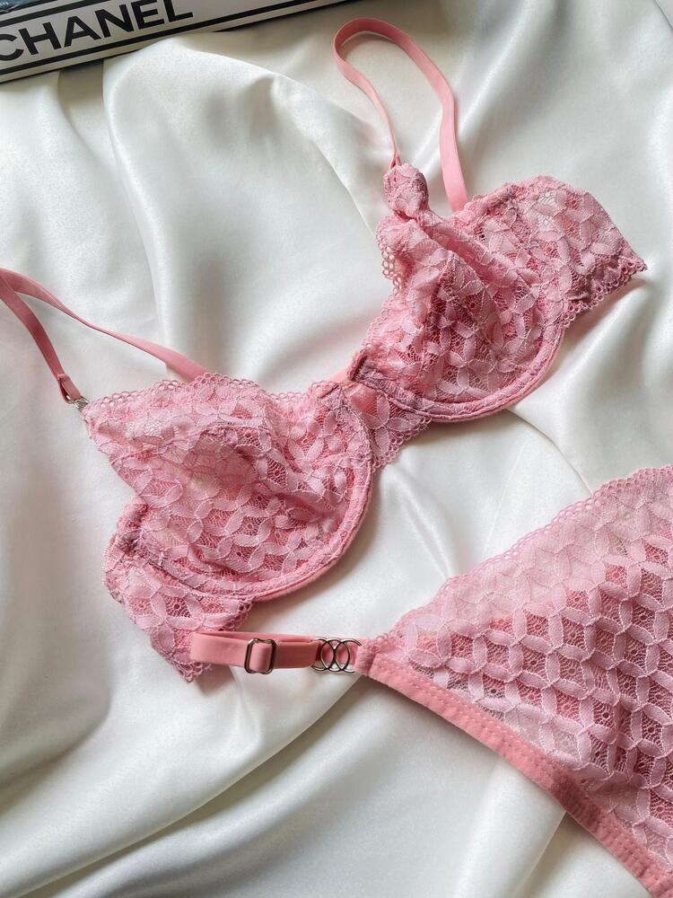 Pembe Dantelli Bralet Takım