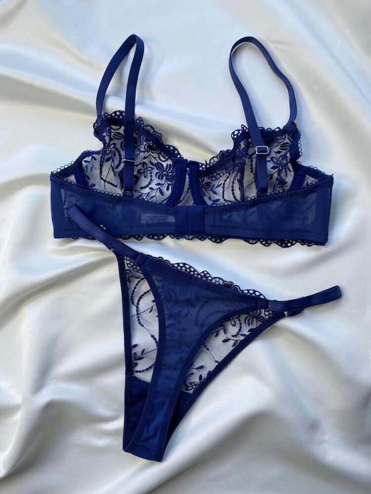 Lacivert Dantel Bralet Takım