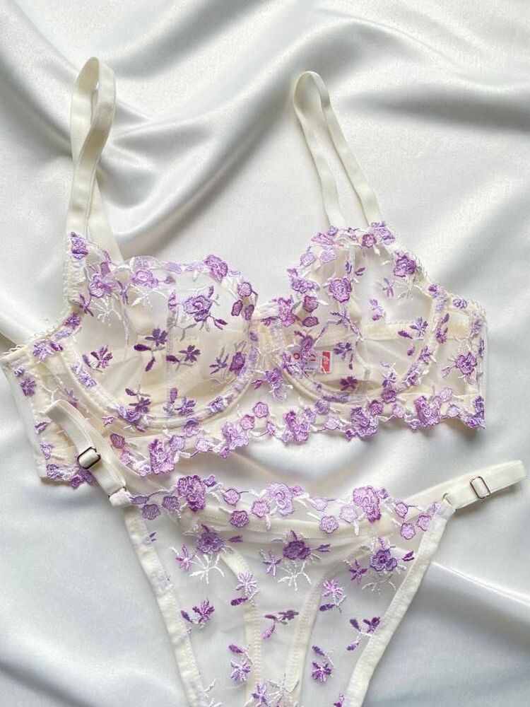 Lila Çiçekli Bralet Takım