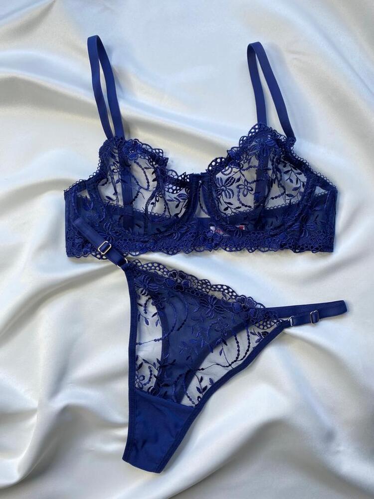 Lacivert Dantel Bralet Takım