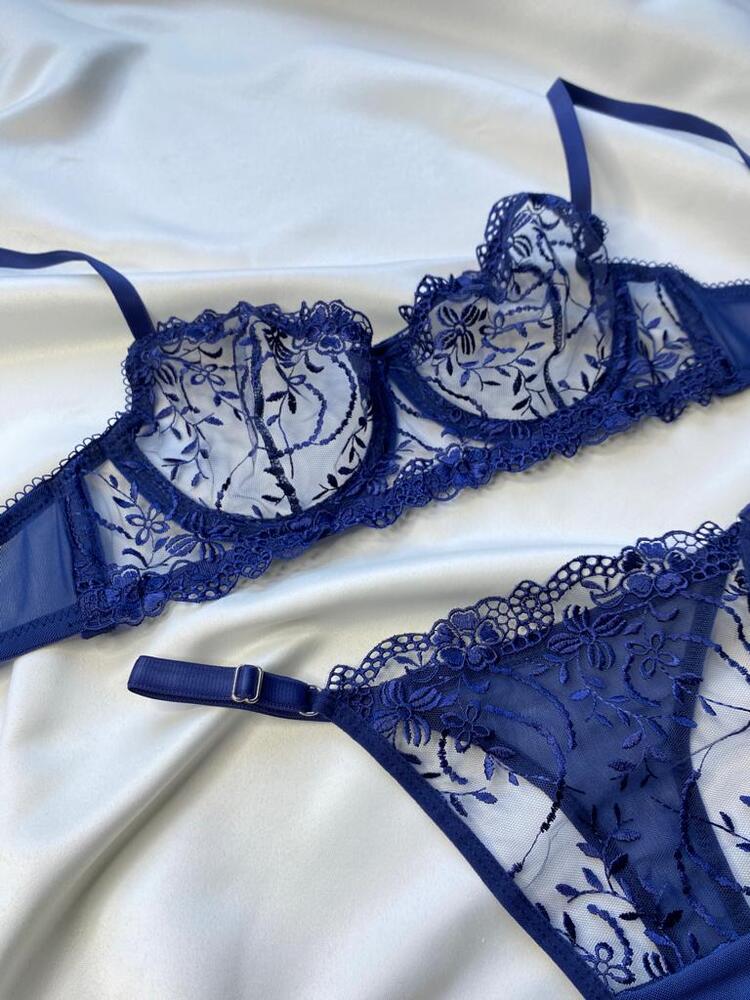 Lacivert Dantel Bralet Takım