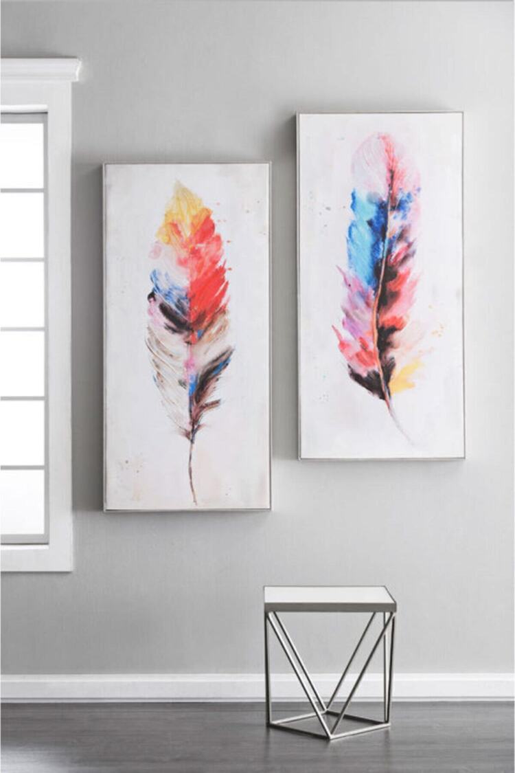 Boho Tüy Motifli Kanvas Tablo Modern Salon Duvar Dekoru Tuval Duvar Panosu
