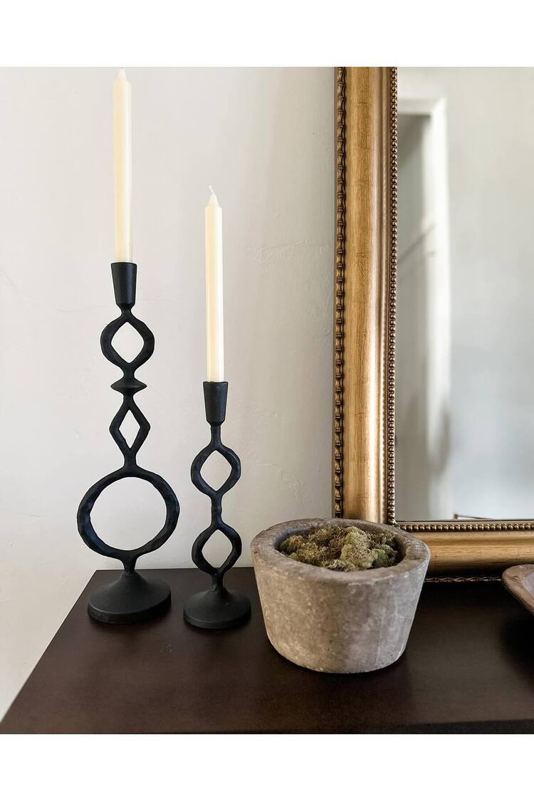 Siyah Metal Dekoratif Mumluk Modern Salon Yemek Masası Konsol Dekoru