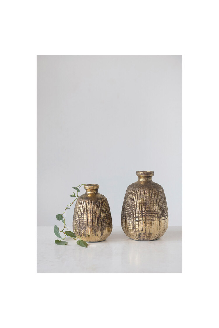 Altın Terracotta Desenli Vazo Modern Salon Konsol Sehpa Dekoru
