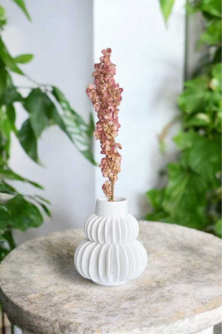 Seramik Vazo Modern Dekoratif Beyaz Salon Konsol Dekoru 14 Cm