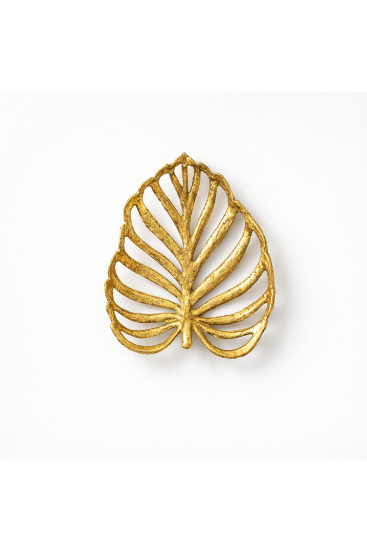 Gold Yaprak Desenli Dekoratif Metal Tepsi 29x25 cm Sehpa Kahve Sunum Tepsisi Ev Dekoru