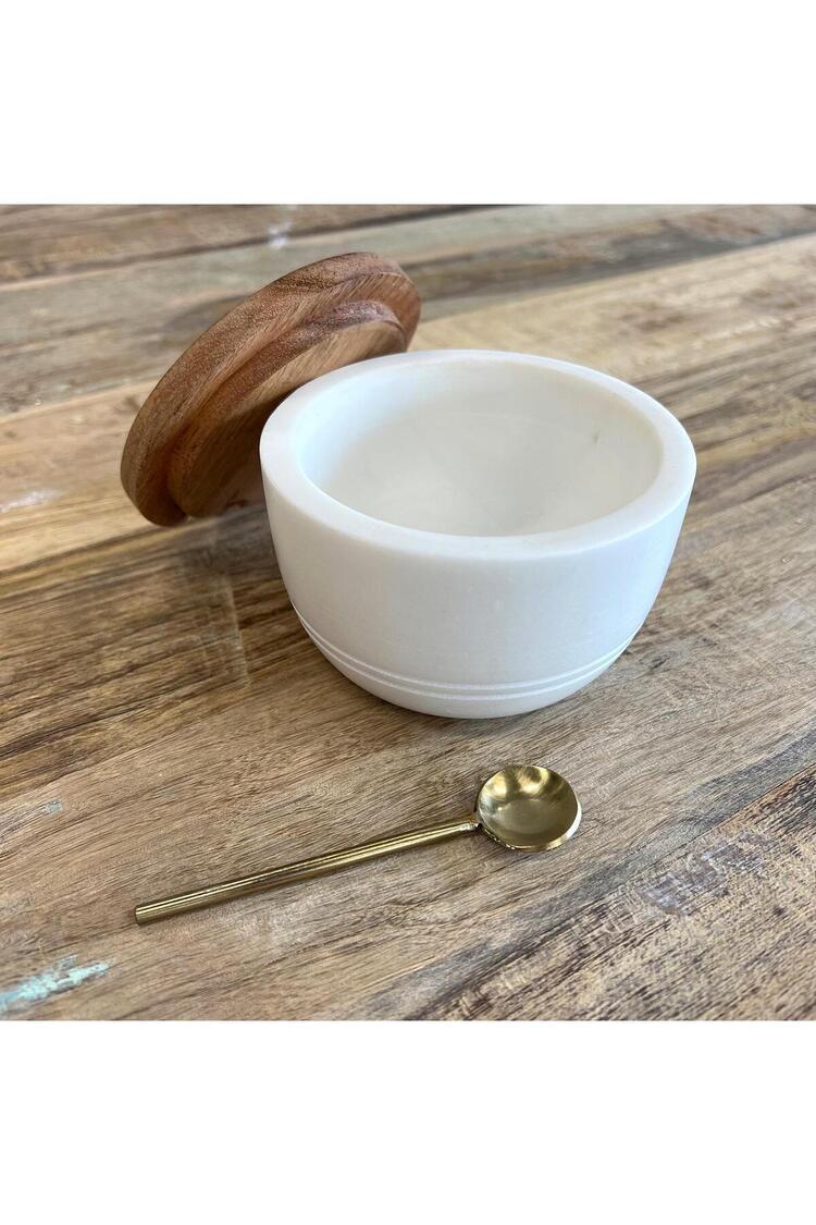 gri Mermer & Ahşap Kaplı Kase Sunum Kasesi