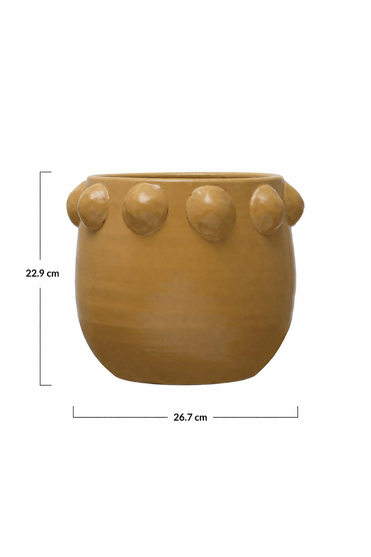 El Yapımı Sarı Noktalı Kabartmalı Terracotta Saksı Modern Salon Ofis Balkon Dekoru