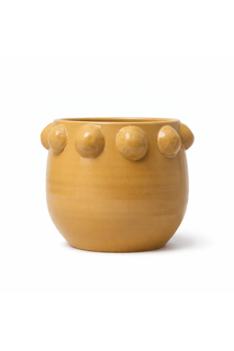 El Yapımı Sarı Noktalı Kabartmalı Terracotta Saksı Modern Salon Ofis Balkon Dekoru