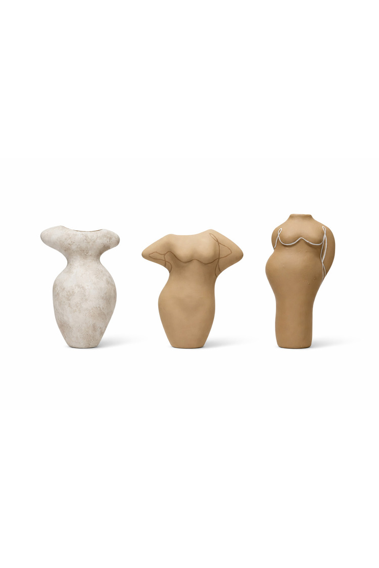 Renkli 3'lü Set Terracotta Gövde Şekilli Vazolar Bohem Salon Konsol Sehpa Dekoru