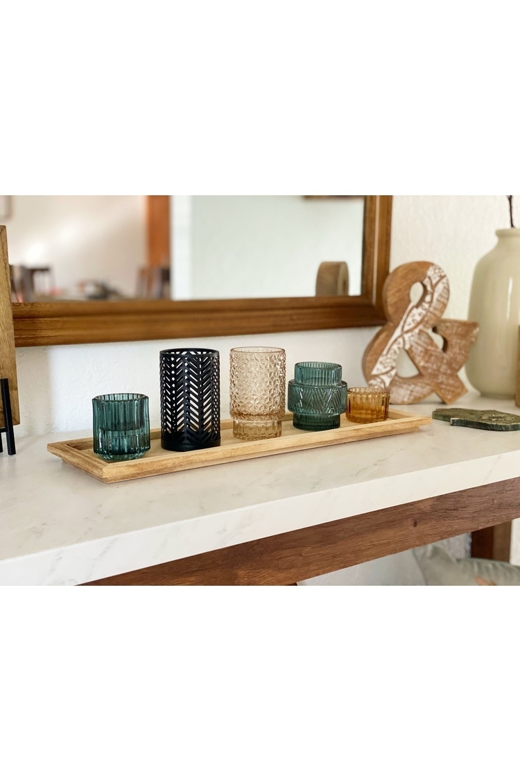 Renkli Ahşap Dekoratif Mumluk Modern Salon Yemek Masası Konsol Dekoru