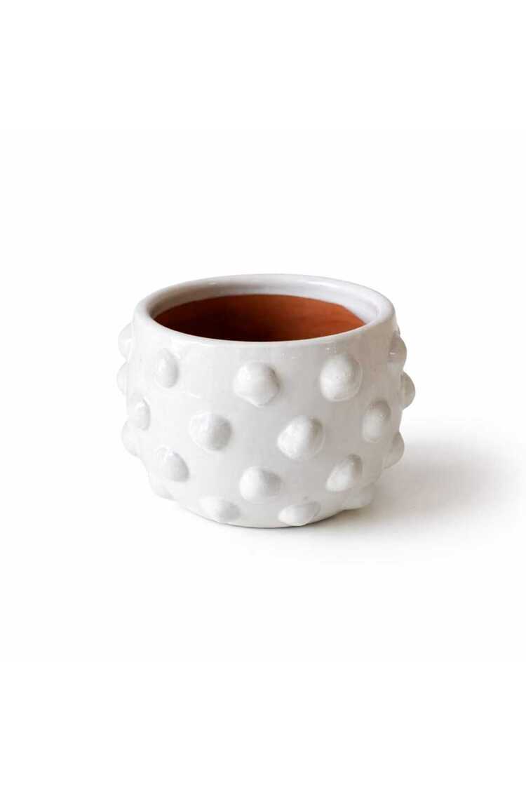 Beyaz Noktalı Terracotta Saksı & Vazo Salon Ofis Dekoru