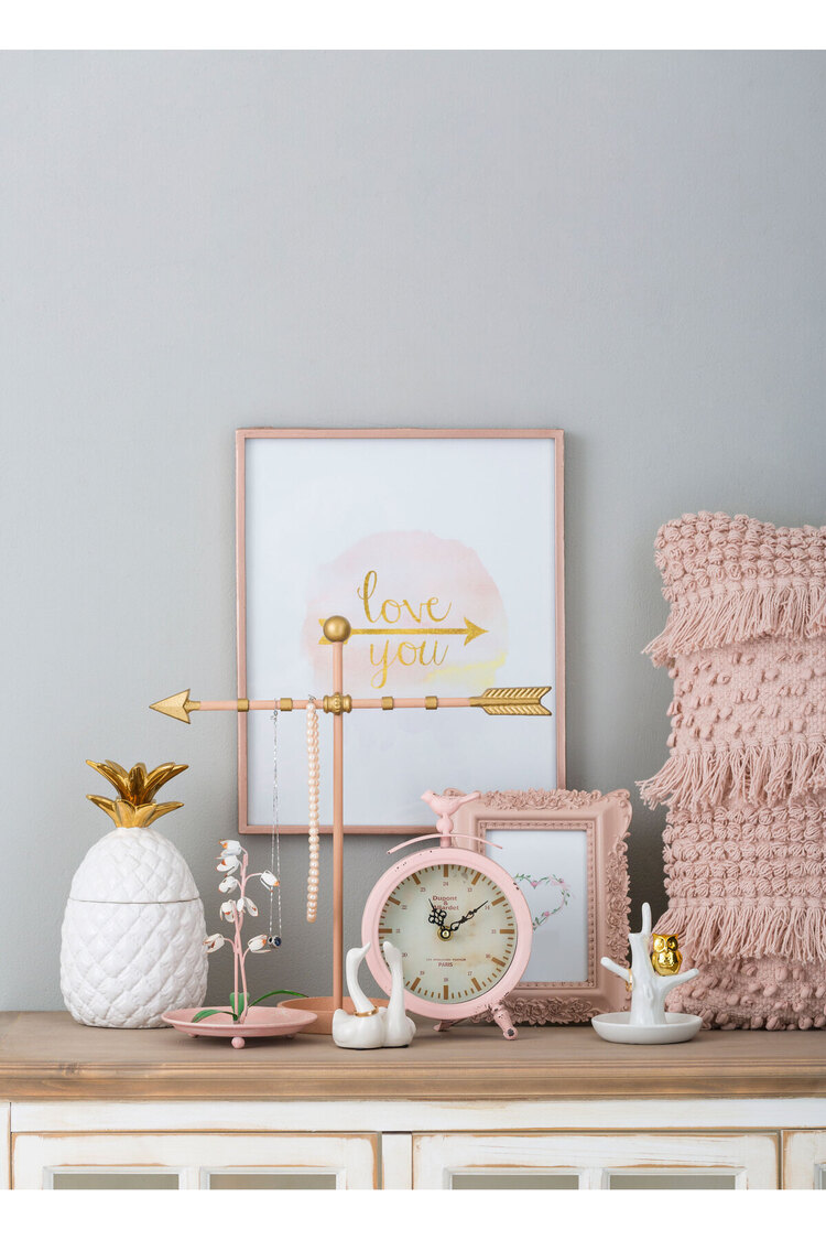 Pembe Metal Çerçeveli Cam Duvar Panosu Modern Luxury Salon Antre Ofis Dekoratif Duvar Tablosu