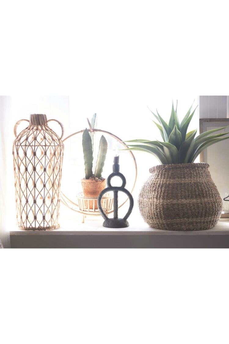 Mat Siyah Reçine Dekoratif Mumluk Modern Salon Yemek Masası Konsol Dekoru