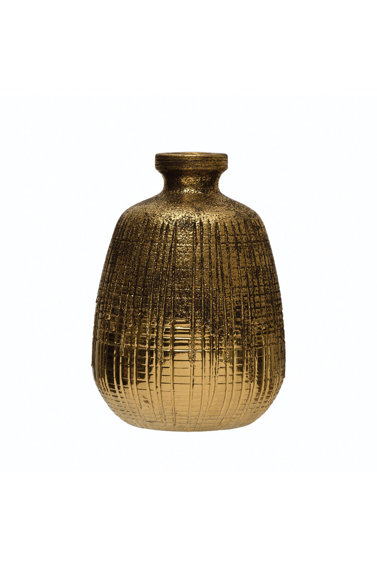 Altın Terracotta Desenli Vazo Modern Salon Konsol Sehpa Dekoru