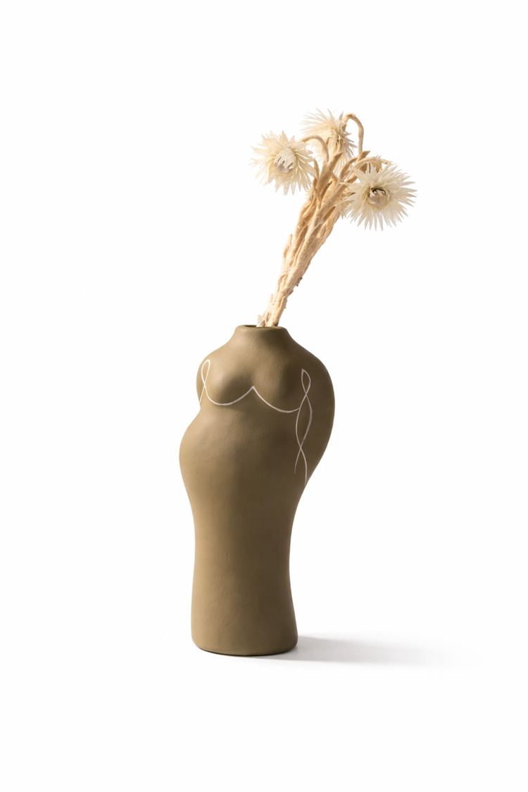 Terracotta Gövde Şekilli Vazo Dekoratif Modern Salon Konsol Bohem Heykelsi Seramik Vazo 20 Cm