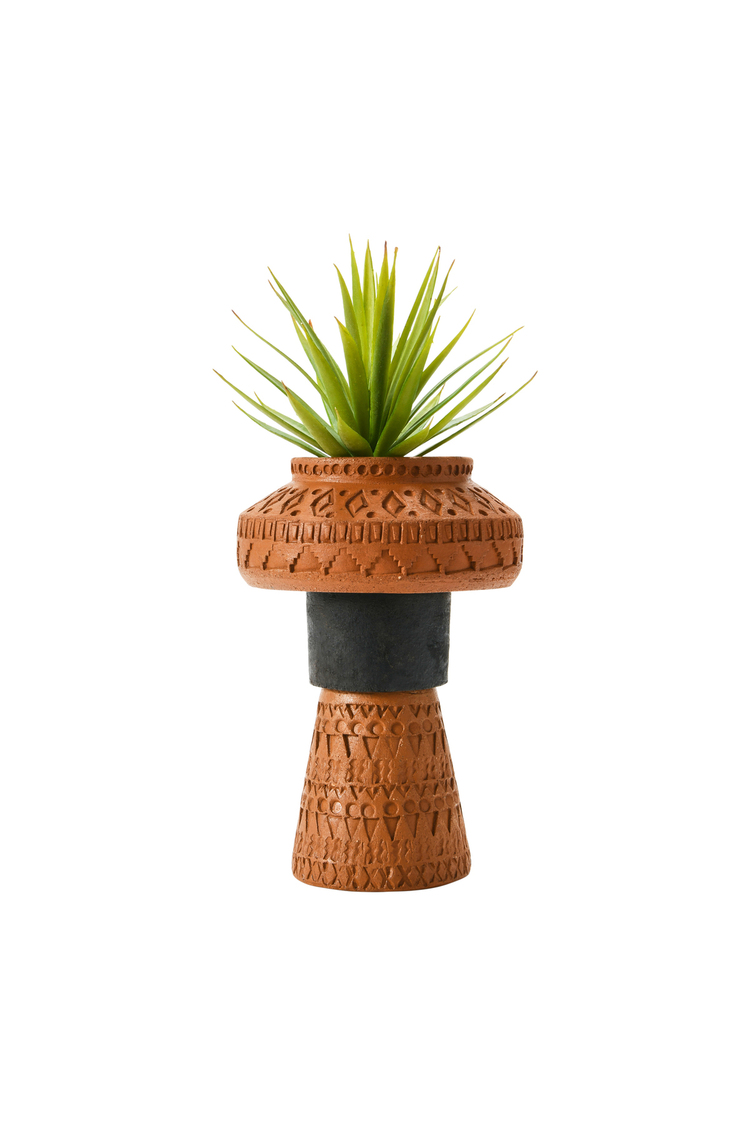 El Yapımı Kabartmalı Terracotta Vazo Büyük Boy Boho Dekoratif Vazo