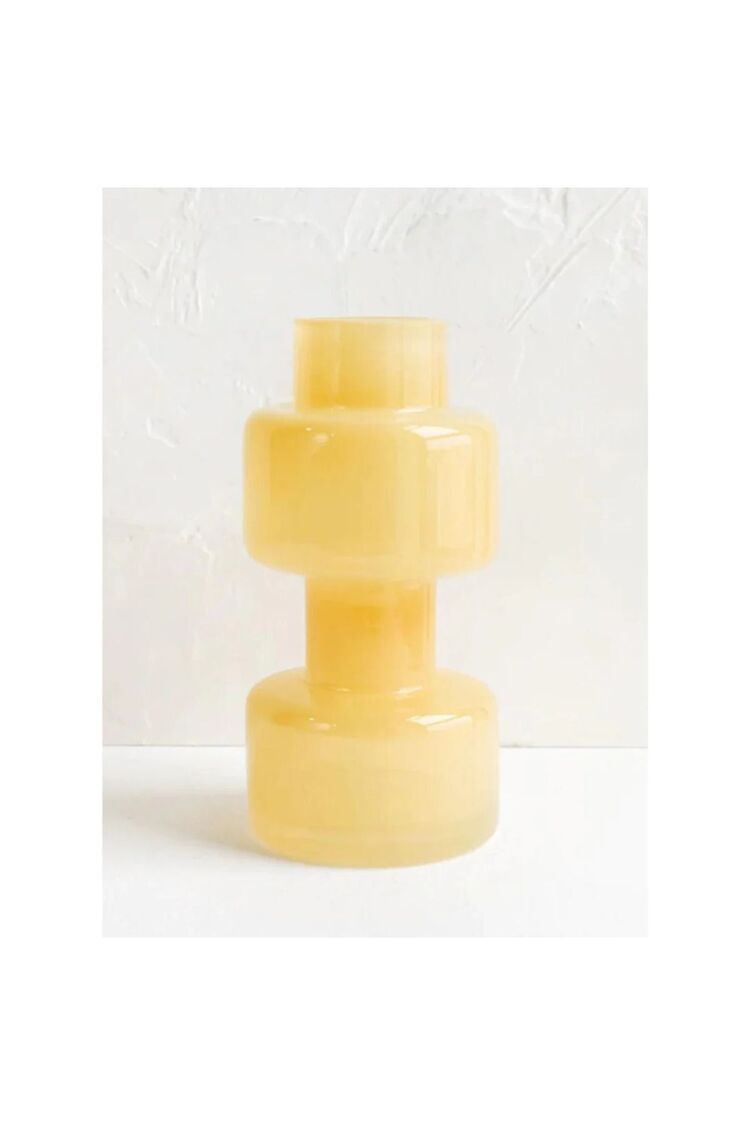 Sarı Cam Vazo Dekoratif Şeffaf Modern Salon Konsol Orta Sehpa Çiçek Vazosu 15 cm