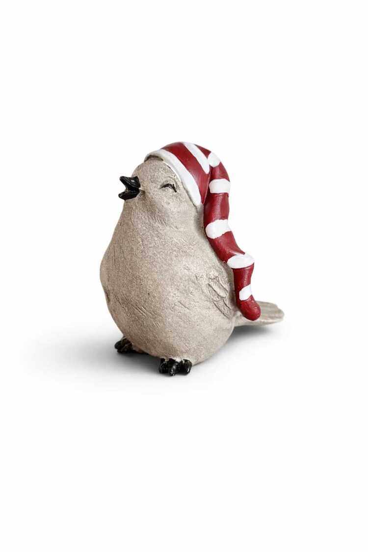 Çok Renkli Noel Şapkalı Kuş Dekoratif Obje Salon Konsol Raf Ofis Dekoru