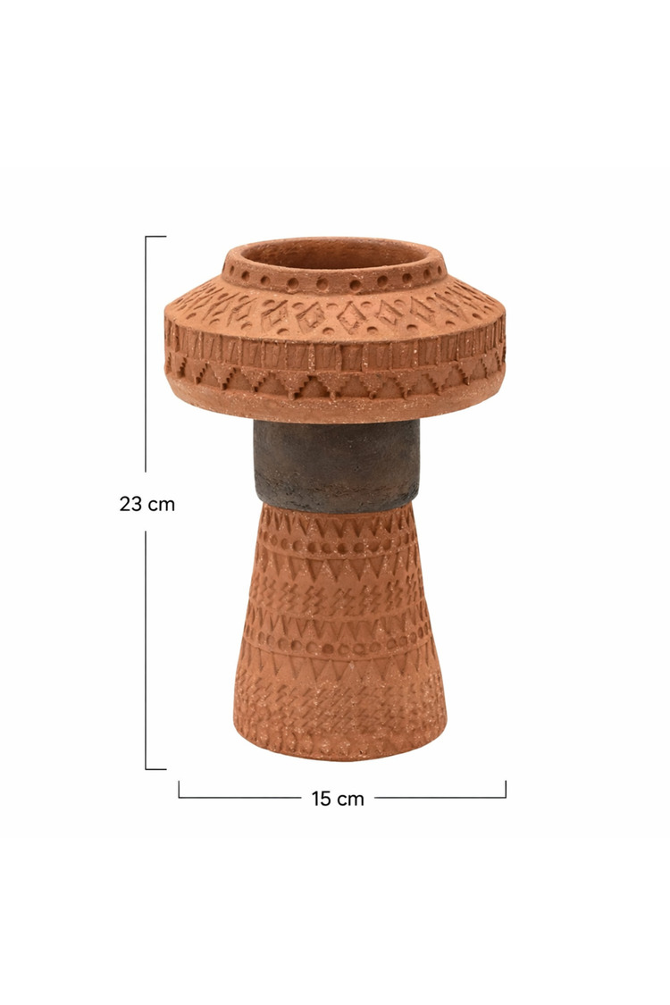 El Yapımı Kabartmalı Terracotta Vazo Büyük Boy Boho Dekoratif Vazo
