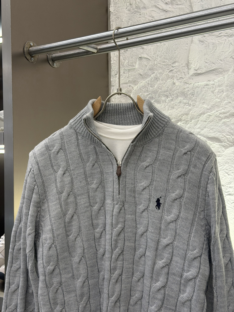 Ralph Lauren %100 Pamuk Örme Half Zip Triko (Gri)