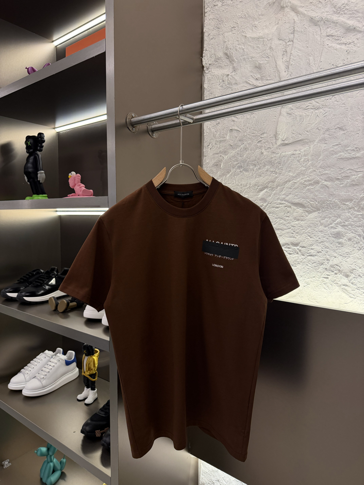 All Saints Logo Appliquéd %100 Cotton Tshirt Kahverengi
