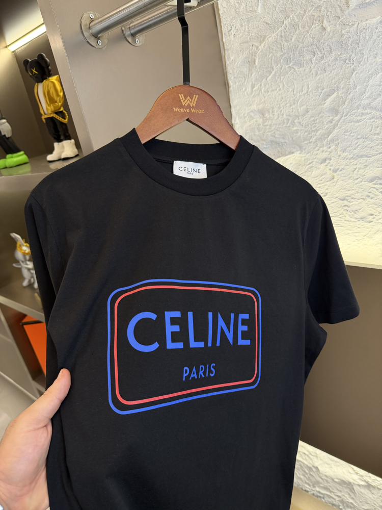 CELINE Logo Appliquéd %100 Cotton Tshirt