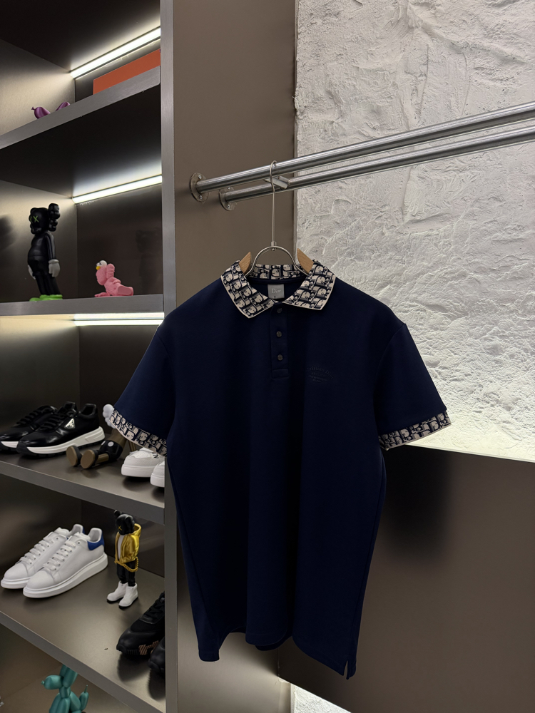 Christian Dior Logo Appliquéd %100 Cotton Polo Tshirt Lacivert