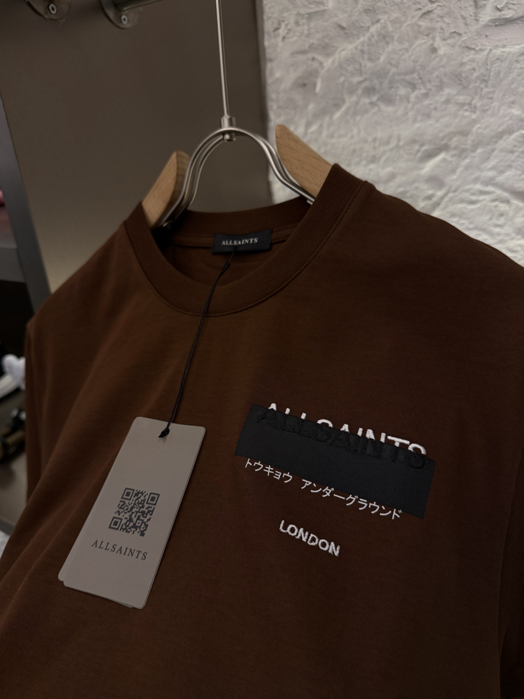 All Saints Logo Appliquéd %100 Cotton Tshirt Kahverengi