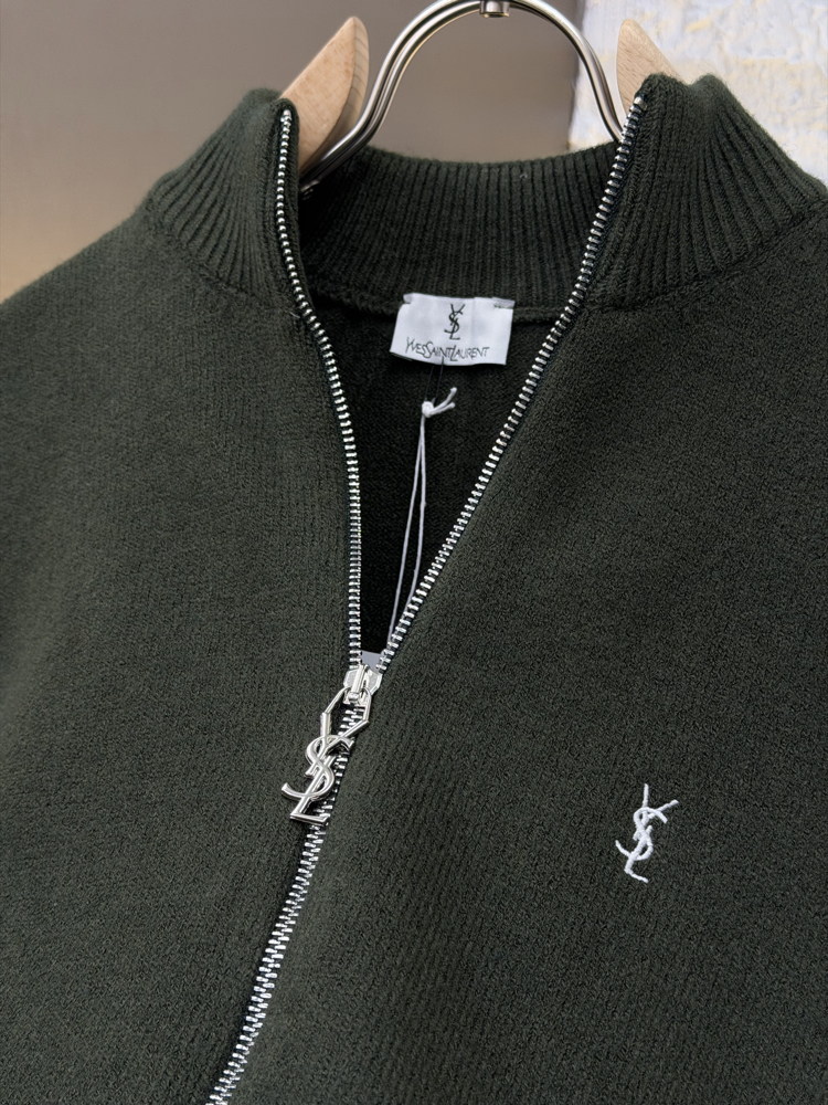 Yves Saint Laurent İthal Full Zip Kaşmir Hırka (Haki)