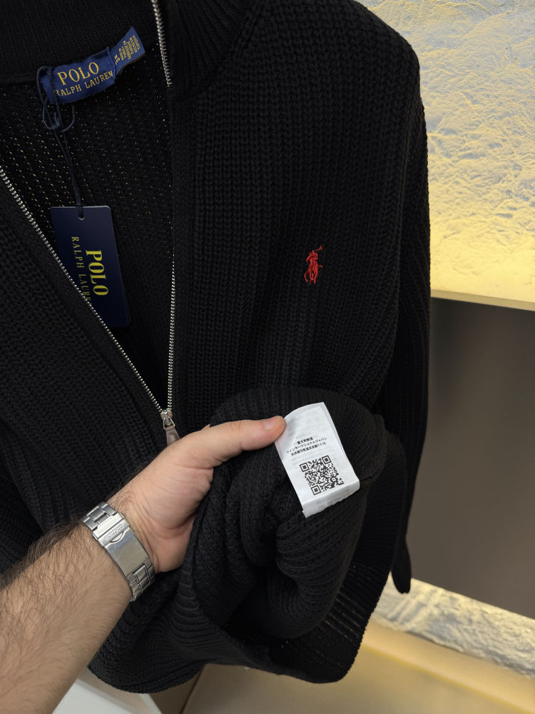 Ralph Lauren İthal Full Zip Örme Triko Hırka (Siyah)