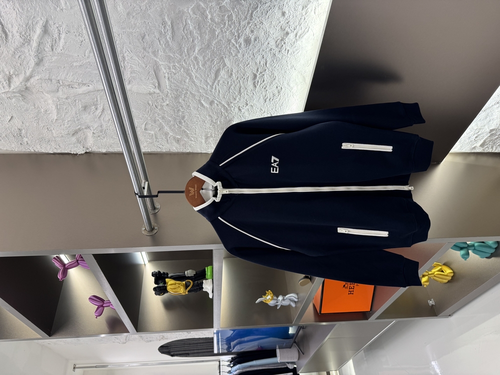 Emporio Armani Logo Appliquéd %100 Cotton Full Zip Sweatshirt Lacivert