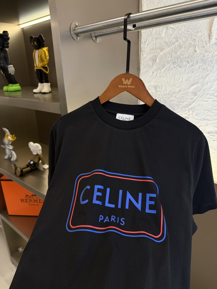 CELINE Logo Appliquéd %100 Cotton Tshirt