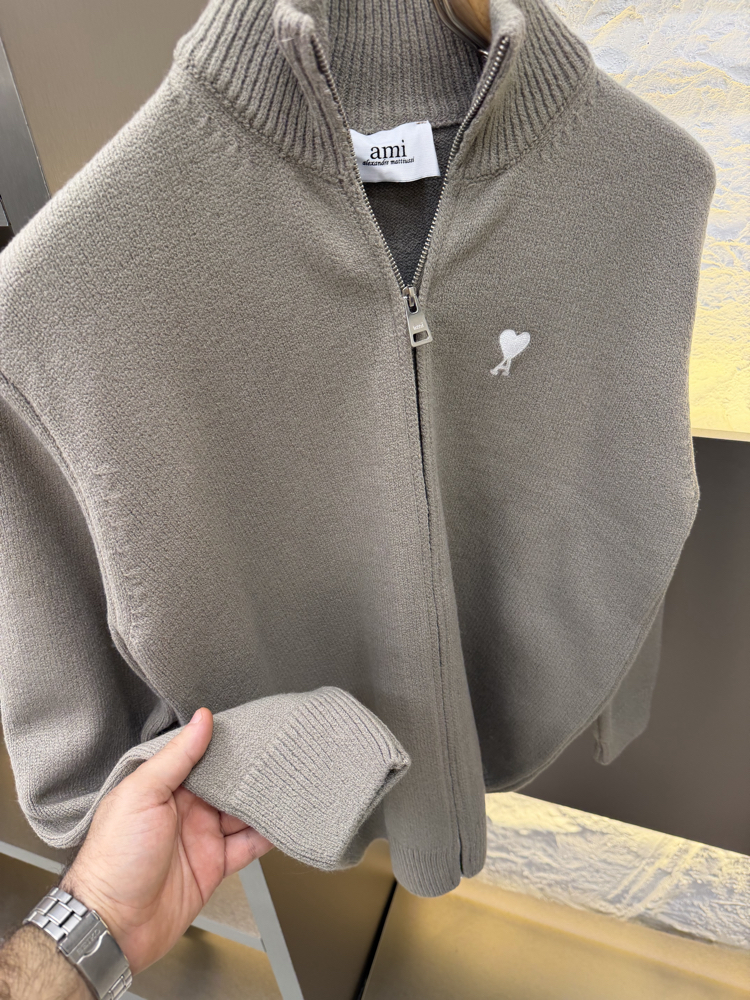 Ami Paris İthal Full Zip Kaşmir Hırka (Krem)