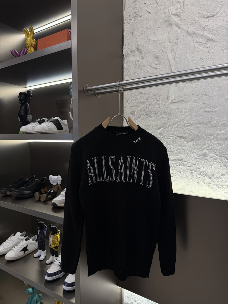 Allsaints %100 Pamuk Cashmere Triko Kazak (Siyah)