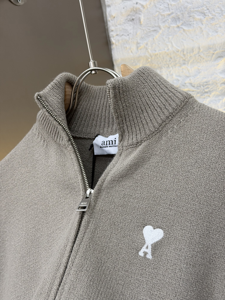 Ami Paris İthal Full Zip Kaşmir Hırka (Krem)