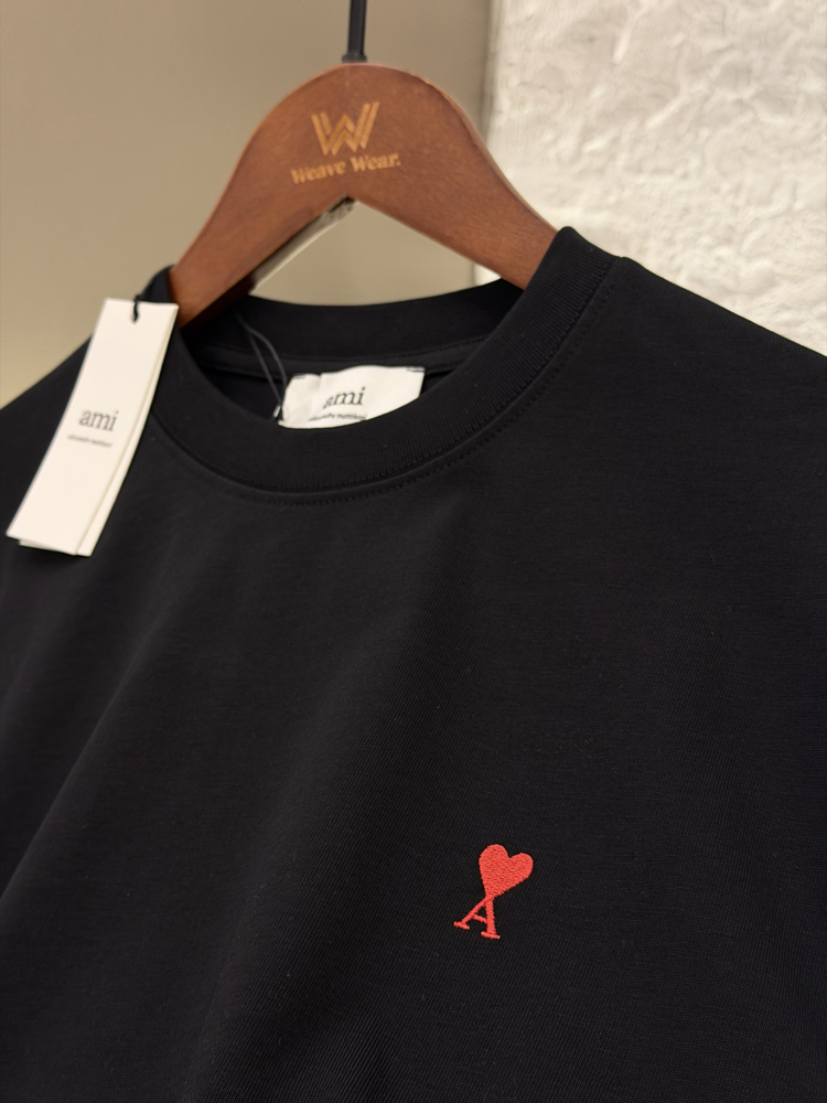 Ami Paris Logo Appliquéd %100 Cotton Tshirt Siyah